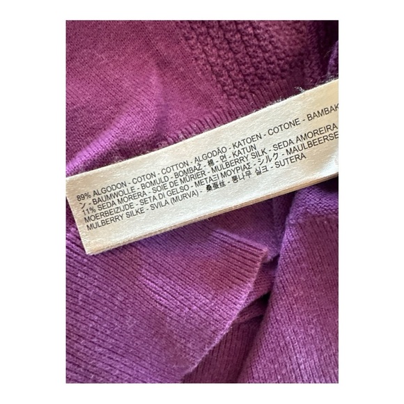 Massimo Dutti Purple Cable Knit Sweater M Silk Blend V-Neck Jumper - Picture 7 of 8